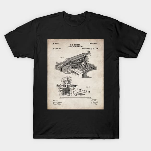 Typewriter Patent - Editor Writer Home Office Decor Art - Antique T-Shirt by patentpress